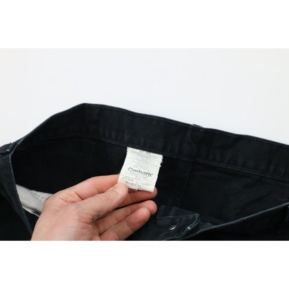 Vintage Carhartt Mens 36x32 Thrashed Wide Leg Dungaree Fit Canvas Pants Black - Picture 8 of 12